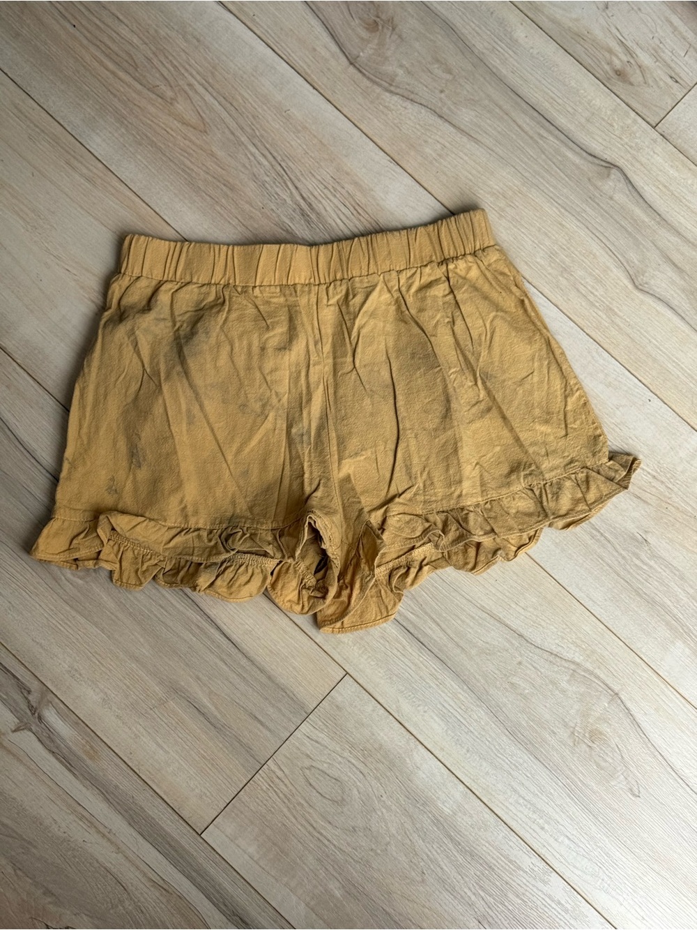 Women's Mustard Ruffle Hem Shorts